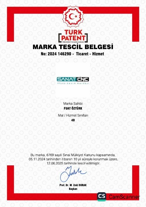 Sanat CNC marka tescil belgesi, 2024 146290