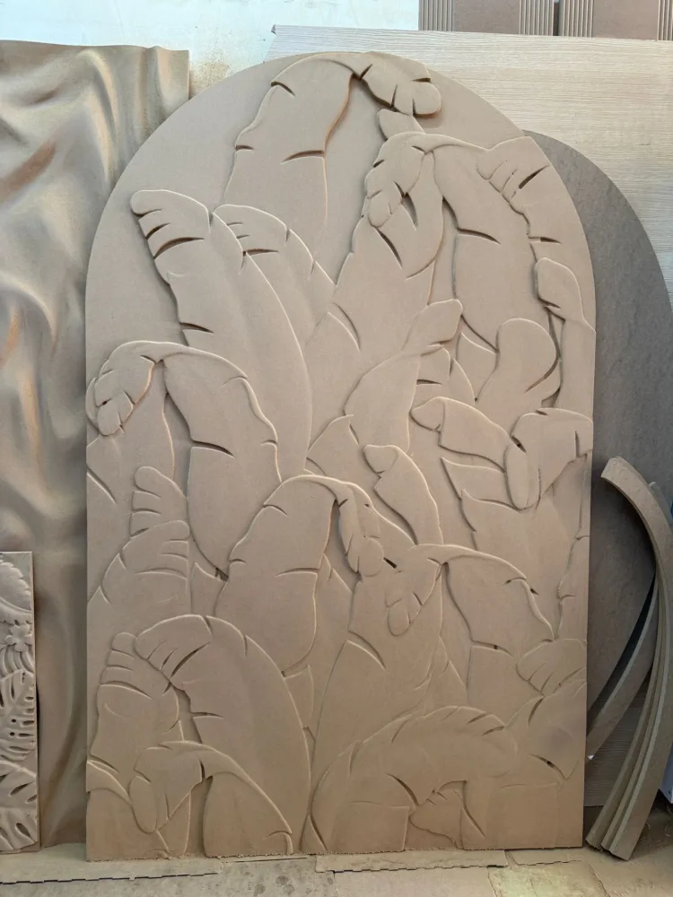 Leaf-patterned panel in the workshop
